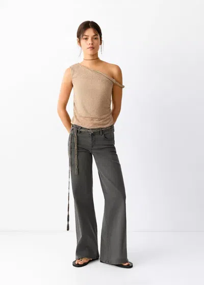 Mango Jean Wide Leg Coutures Étoile In Gris Anthracite
