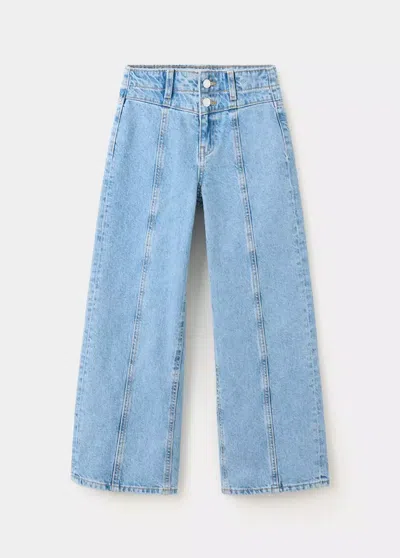 Mango Kids' Jean Wide Leg Double Bouton In Blue