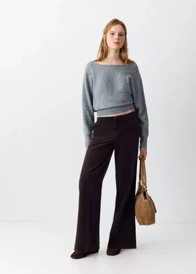 Mango Jean Wide Leg En Velours Côtelé In Black