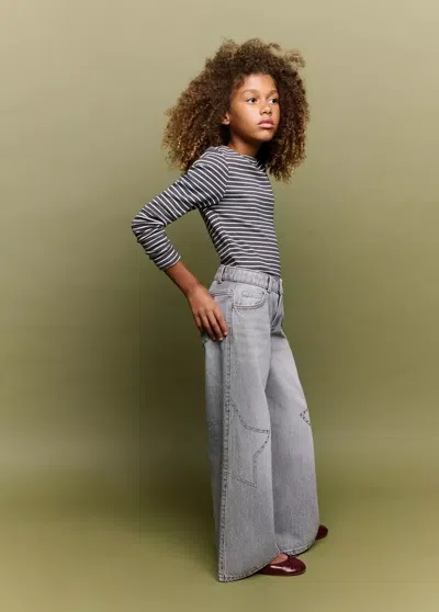 Mango Kids' Jean Wide Leg Étoiles In Gris Denim