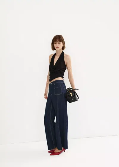 Mango Jean Wide Leg Poches Pièce In Bleu