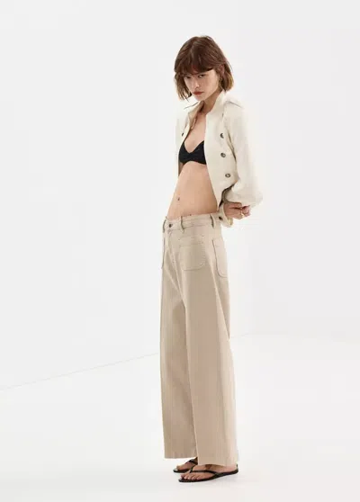 Mango Jean Wide Leg Poches Pièce In Sable
