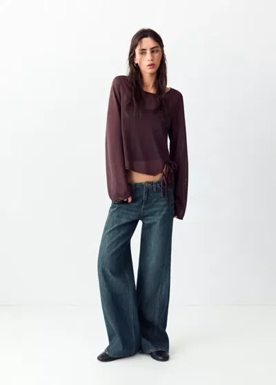 Mango Jean Wide Leg Taille Basse À Coutures In Bleu Foncé Vintage