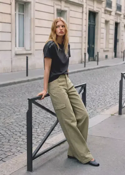 Mango Jean Wideleg Cargo In Kaki
