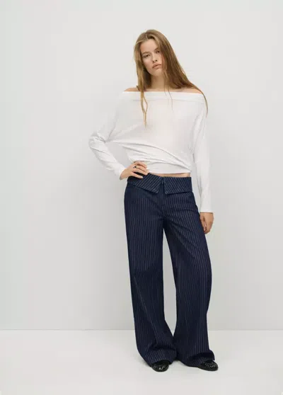 Mango Jean Wideleg Fines Rayures In Bleu