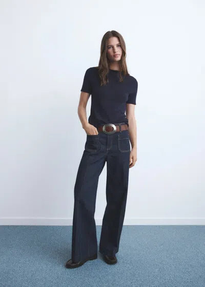 Mango Wide Leg Jeans With Pockets In Blue