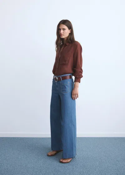 Mango Wide Leg Jeans With Pockets In Blue