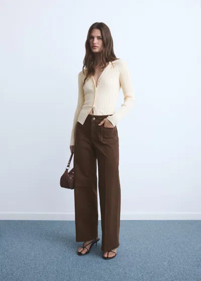 Mango Wide Leg Jeans With Pockets In Brown