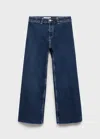 Mango Wideleg Low Frayed Hem Jeans Dark Blue In Blue