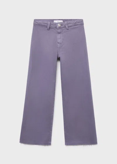 Mango Kids' Wideleg Low Frayed Hem Jeans Purple In Blue