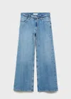 Mango Low-rise Wideleg Jeans With Belt Medium Blue In Medium Blue