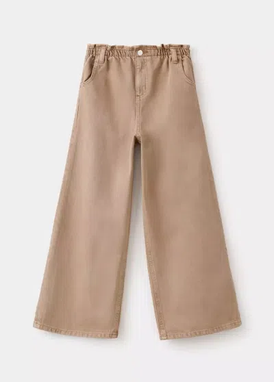 Mango Kids' Jean Wideleg Taille Élastique In Brown