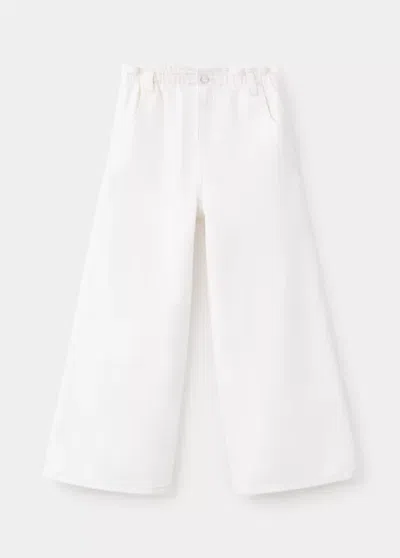 Mango Kids' Jean Wideleg Taille Élastique In White