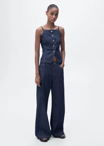 Mango Jean Wideleg Taille Normale Bleu - Femme - 44 -