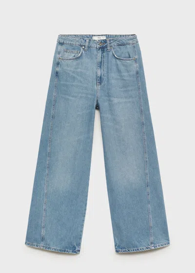 Mango Wideleg Mid-rise Jeans Medium Blue
