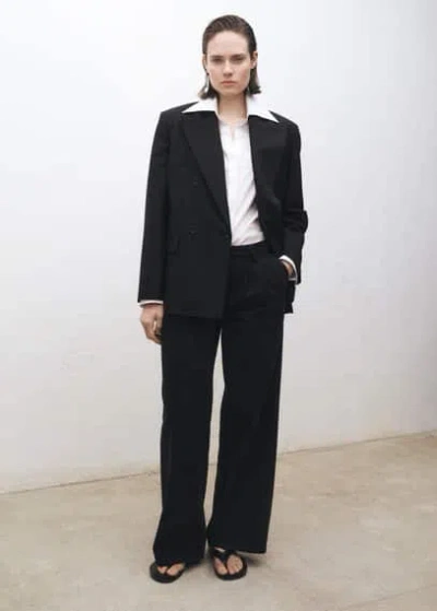 Mango Wideleg Jeans With Pleat Detail Black Denim