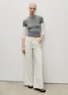 Mango Wideleg Jeans With Stripes And Belt Off White In Blanc Cassé