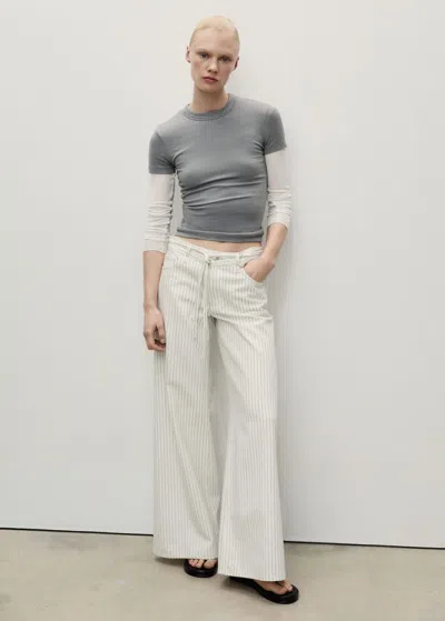 Mango Wideleg Jeans With Stripes And Belt Off White In Blanc Cassé