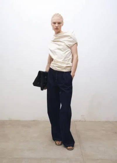 Mango Wideleg Jeans With Pleat Detail Rinse Wash Open Blue