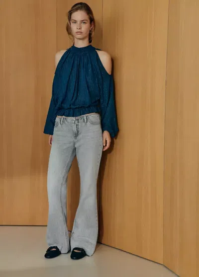 Mango Jeans Flare Taille Basse In Gris Denim