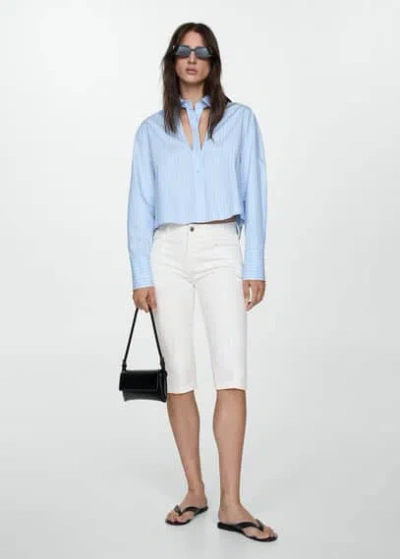 Mango Jeans Slim Capri Decorative Stitching Off White