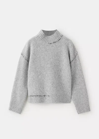 Mango Kids' Jersey À Col Cheminée Avec Bordures Côtelées In Gris