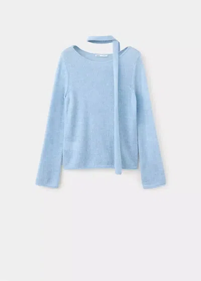 Mango Jersey Col Bateau Avec Détail De Foulard In Bleu Ciel