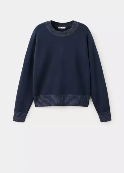 Mango Jersey Détail En Lurex In Bleu Marine