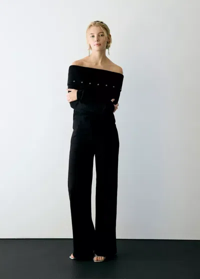 Mango Jersey En Maille À Col Bateau Avec Détail D'aillets In Noir