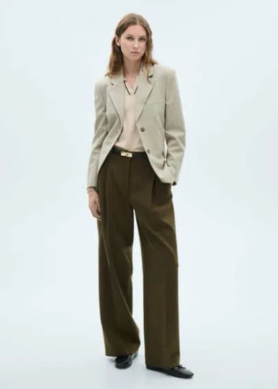 Mango Sweater With Contrasting Lapels And Trims In Light/pastel Grey