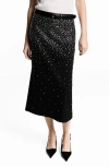 Mango Jess Rhinestone Embellished Midi Skirt In Black