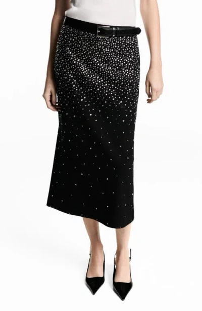 Mango Jess Rhinestone Embellished Midi Skirt In Black