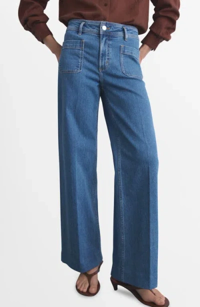 Mango Jessie Patch Pocket Wide Leg Jeans In Blue