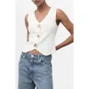 Mango Jewel Button Knit Vest In White
