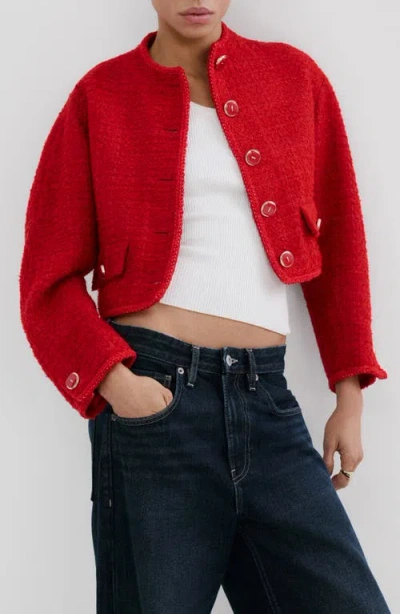 Mango Jewel Button Tweed Jacket In Red