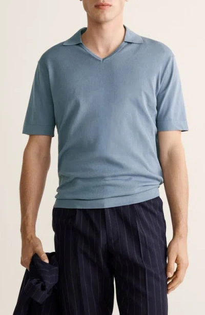 Mango Johnny Collar Cotton & Silk Polo In Blue