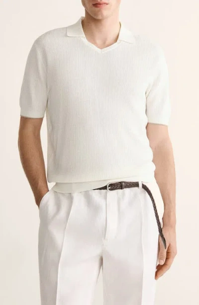 Mango Johnny Collar Cotton & Silk Polo In White
