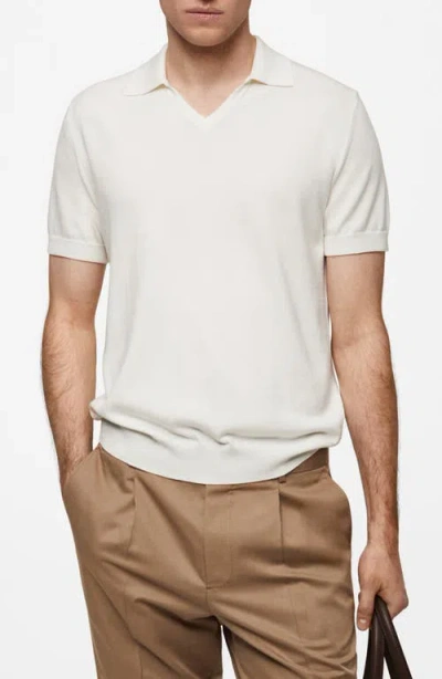Mango Johnny Collar Cotton Polo Sweater In White