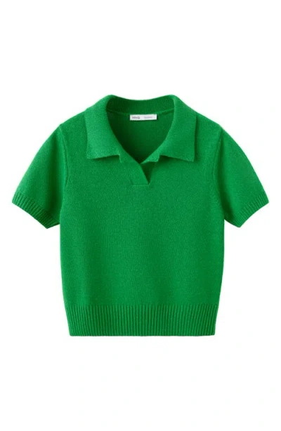 Mango Johnny Collar Knit Polo Sweater In Green