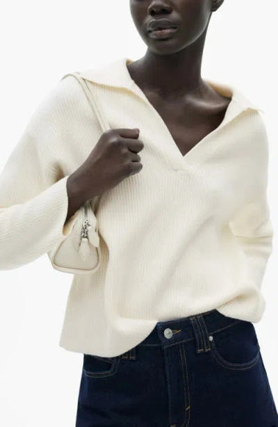Mango Johnny Collar Polo Sweater In Neutral