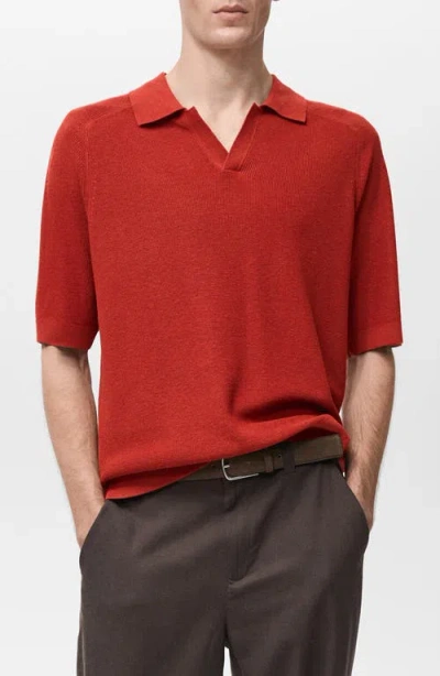 Mango Johnny Collar Polo Sweater In Red