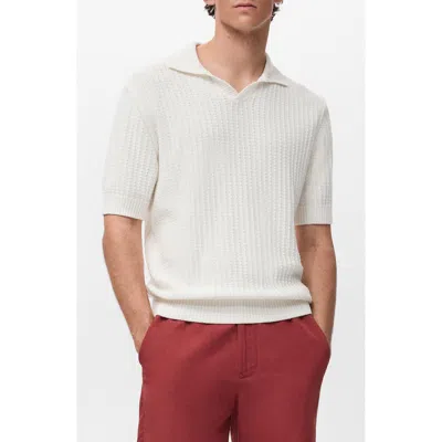 Mango Johnny Collar Polo Sweater In White