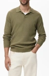 Mango Johnny Collar Rib Polo Sweater In Green