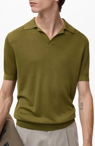 Mango Johnny Collar Ribbed Polo Sweater In Green