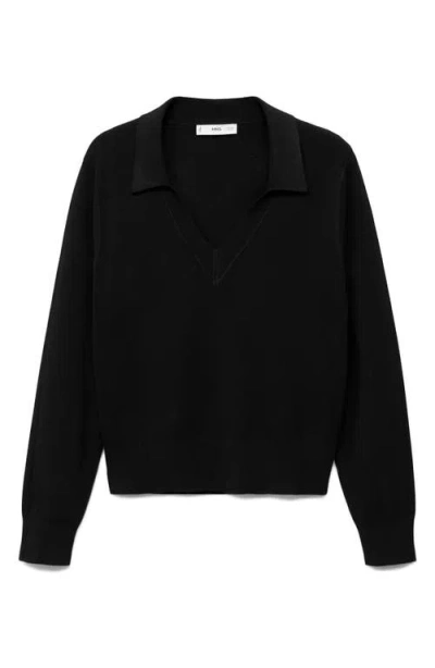 Mango Johnny Collar Sweater In Black