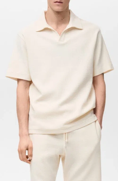 Mango Johnny Collar Textured Cotton Blend Polo In Neutral