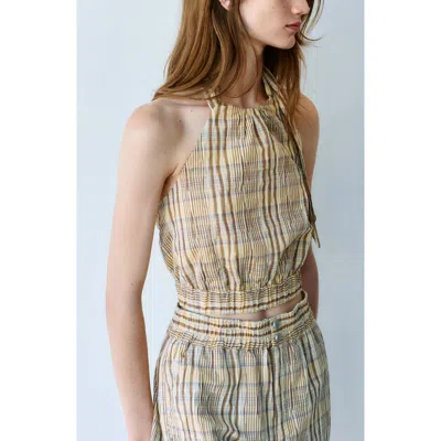 Mango Jollie Plaid Halter Top In Brown