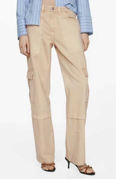 Mango Julieta Low Rise Wide Leg Cargo Jeans In Light Pastel Brown