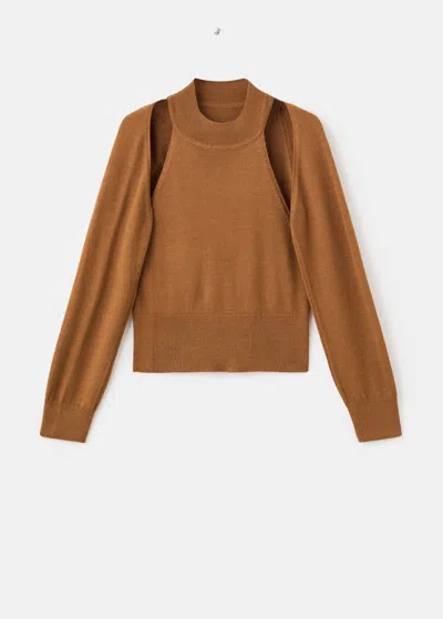 Mango Jumper With Cardigan-style Detailing Medium Brown