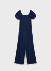 Shop Mango Textured Long Jumpsuit Night Blue